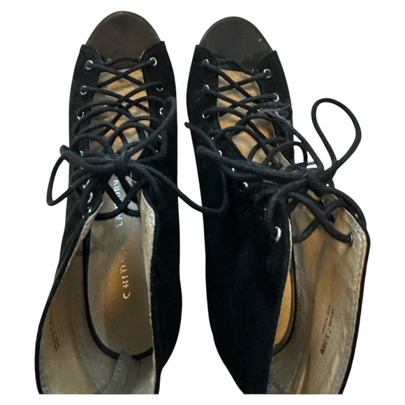 Chinese Laundry Black Lace-Up Peep Toe Block Heel Ankle Boots - Picture 3 of 4
